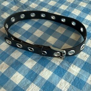 Black Pleather Belt with Silver Grommets